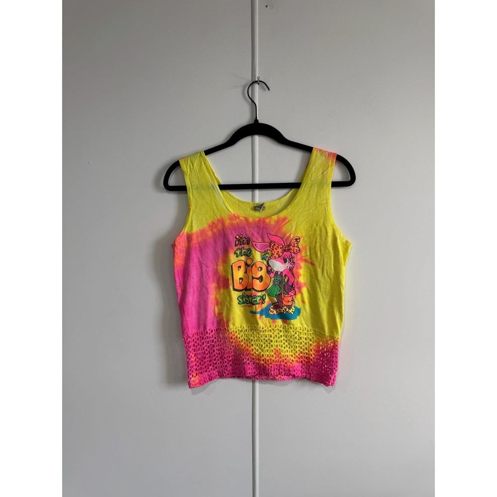 Vintage Stare On The Beach Tank Top Womens One Size Big Sister Tie Dye 80s